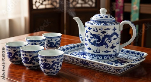 Wallpaper Mural Traditional Tea Ceremony, Teapot and Cups, Home Setting, Photography, Peaceful Environment, Close-Up View, Cultural Experience Torontodigital.ca