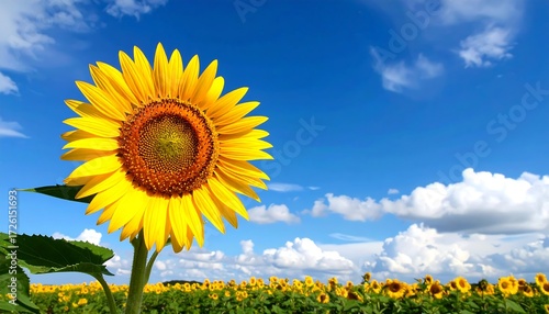 Sunflower against a bright blue sky