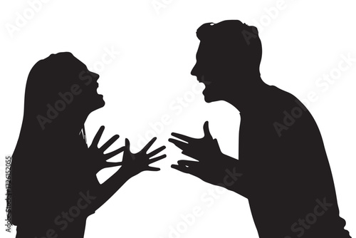 Silhouette of a couple arguing, isolated on Transparent Background