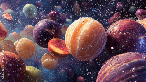 An Enchanting Underwater Symphony of Fresh Fruits Highlighting their Vibrant Colors and Effervescent Bubbles, Perfect for Food Photography Enthusiasts