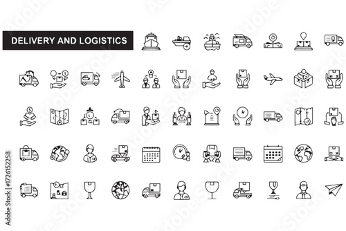 Delivery and logistics icons set isolated on Transparent Background