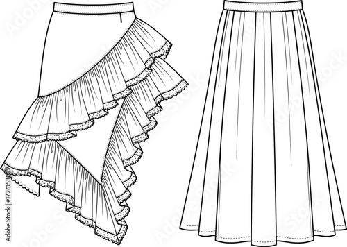 Set of different types of zippers technical flat sketch vector illustration drawing design pattern bundle including coil, plastic molded, metal, invisible, separating, and non-separating closures.