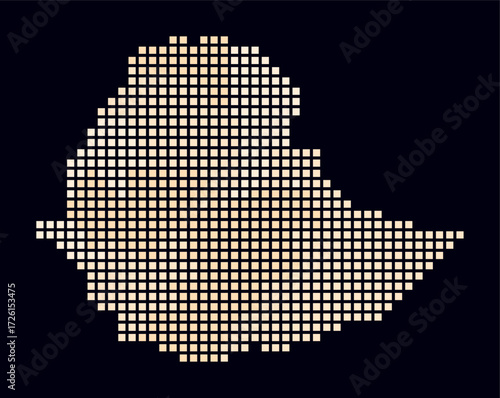 Ethiopia dotted map. Digital style map of the country on dark background. Ethiopia shape with square dots. Colored dots style. Large size squares. Modern vector illustration.