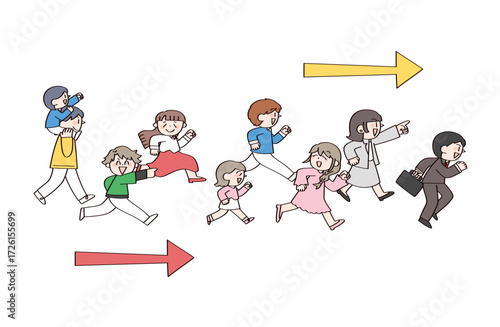 走る　歩く　人々のイラスト