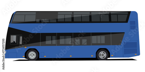 Vector illustration of a modern blue double-decker bus isolated on a white background.