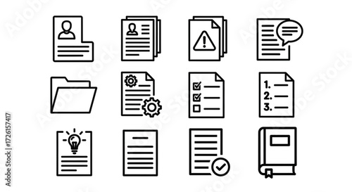 Document Icons Collection of Line Art Illustrations for Various File and Data Concepts
