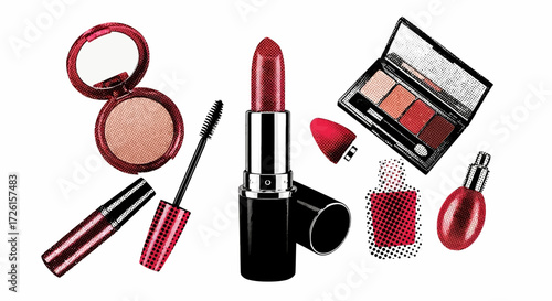 Assortment of Red and Black Makeup Products Illustration
