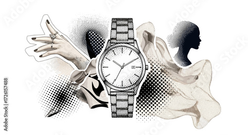 Stylish Wristwatch with Female Silhouette and Hand
