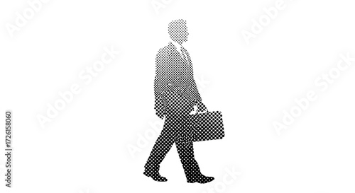 Halftone Businessman Walking with Briefcase