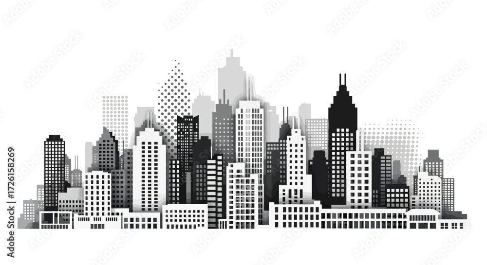 Obraz premium Monochrome Cityscape Skyline Illustration