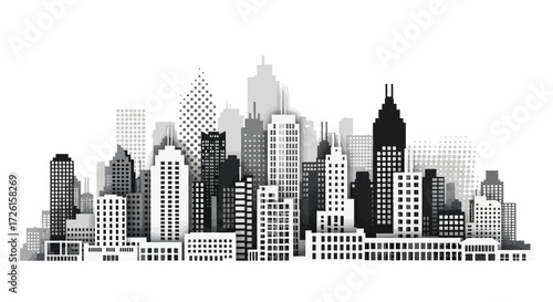 Monochrome Cityscape Skyline Illustration