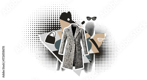 Stylish Gray Coat with Accessories Collage