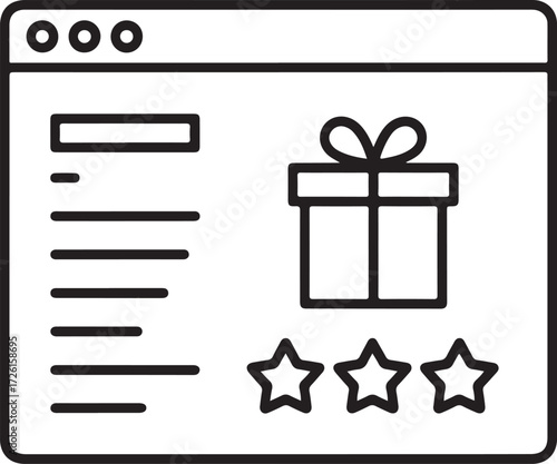 Website interface showing a gift icon and star ratings for product review