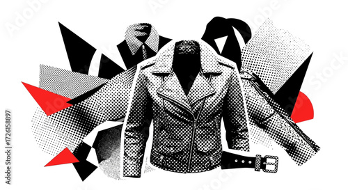 Stylish Black and White Halftone Leather Jacket