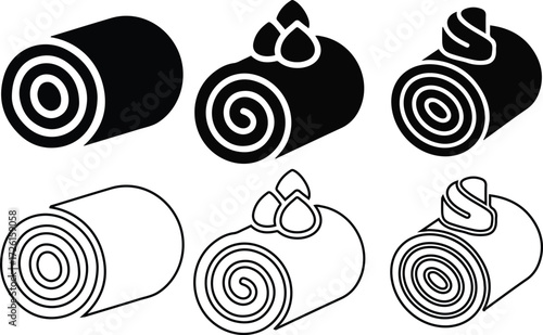 Swiss roll cake line icon set