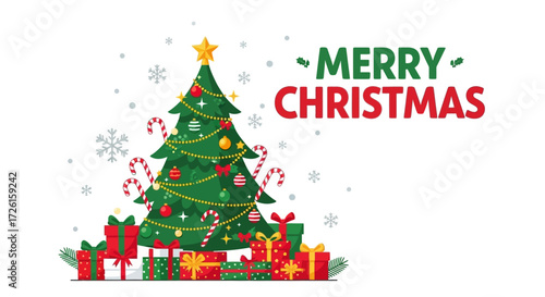 Festive Christmas Tree with Gifts and Decorations