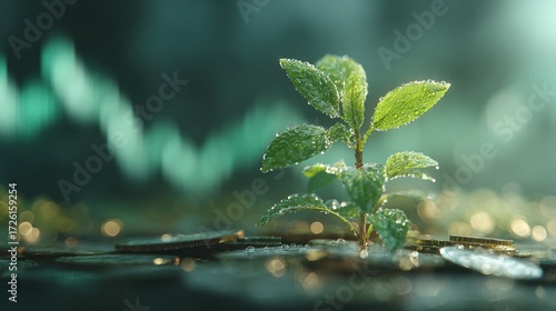 Tiny Sprout Growing Through Coins