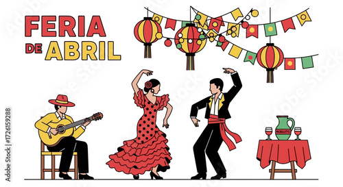 Flamenco Dancers with Guitarist at Feria de Abril Celebration