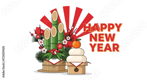 Japanese New Year's Kadomatsu and Mochi Arrangement