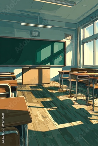 Pixel Art Classroom Interior With Sunlight