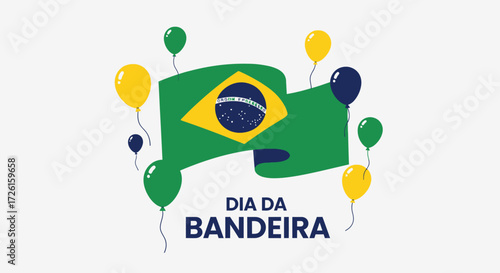 Brazilian Flag with Balloons Celebrating Dia da Bandeira