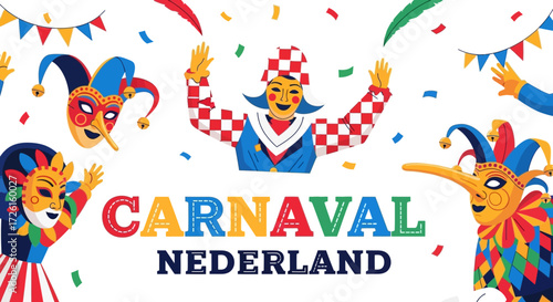 Colorful Carnival Celebration in the Netherlands with Masks and Festive Decorations