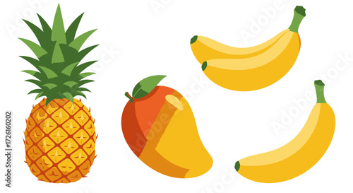 Tropical Fruit Medley Pineapple, Mango, and Bananas in Bright Colors