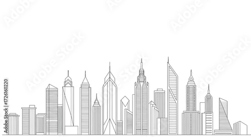 Minimalist Skyline of a City with High-Rise Buildings and Skyscrapers