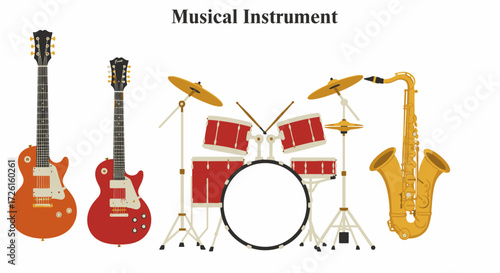Colorful Illustration of Various Musical Instruments on White