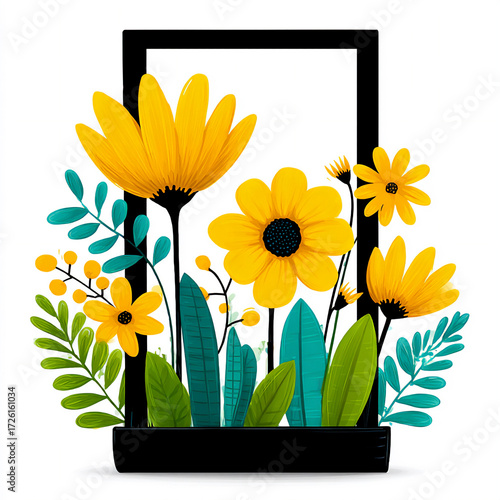 modern minimalist line floral dots pastel frame.