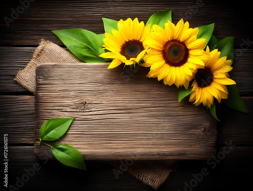 rustic wooden frame sunflowers burlap ribbon.
