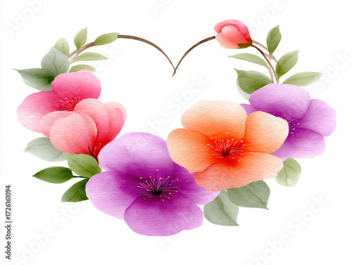 vibrant watercolor wildflowers heart frame.