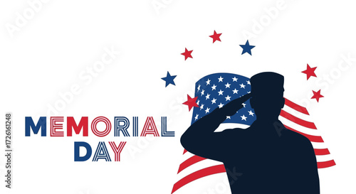 Memorial Day Silhouette of Saluting Soldier with American Flag