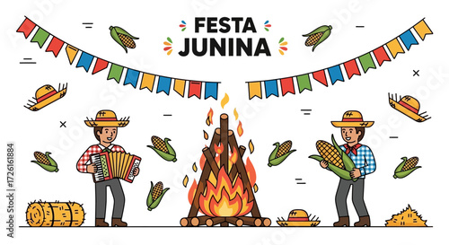 Festa Junina Celebration with Musicians and Corn