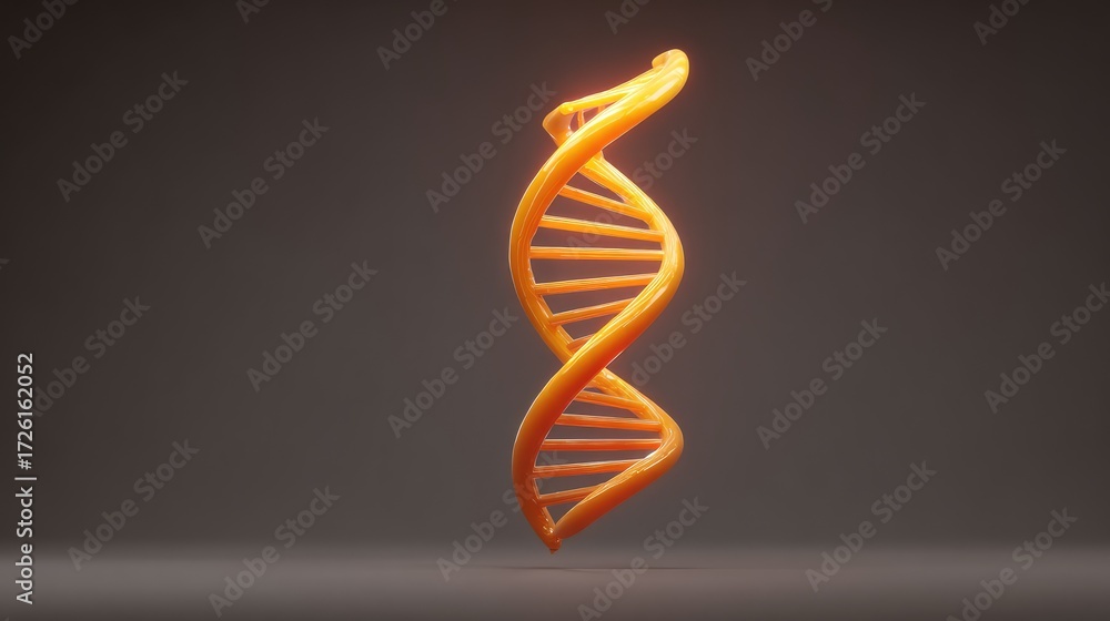 Fototapeta premium Vibrant and Dynamic Representation of DNA Helix Structure with a Bright Orange Color on a Neutral Background for Scientific and Educational Use