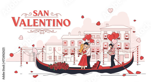 Romantic Valentine's Day Gondola Ride in Venice with Embracing Couple