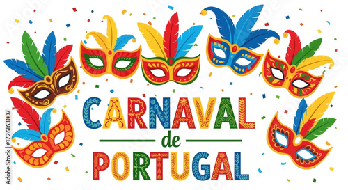 Colorful Portuguese Carnival Masks with Feathers