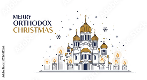 Orthodox Christmas Church with Golden Domes and Candles