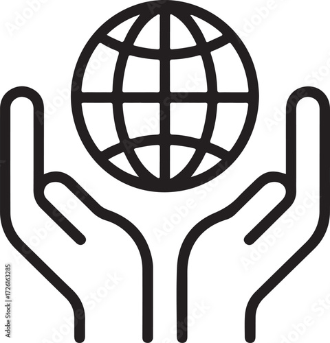 Hands gently holding a stylized globe representing global care and protection