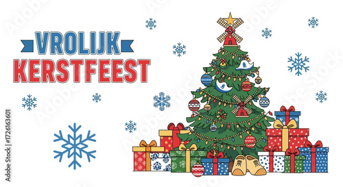 Festive Christmas Tree with Gifts and Dutch Decorations
