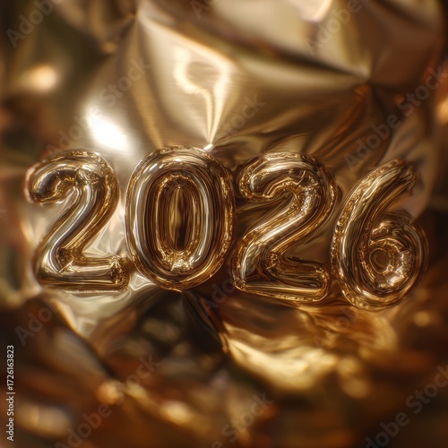Golden 2026 Foil Balloons - Shimmering New Year Celebration Backdrop.