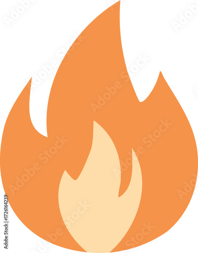 Simple orange and peach colored graphic of a stylized fire.