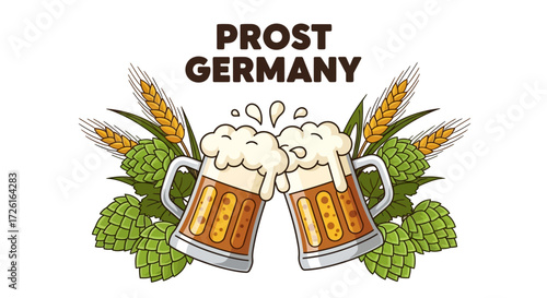 Cheers with Two Beer Mugs, German Beer Festival.