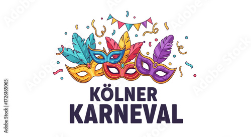 Colorful Carnival Masks with Feathers and Decorations