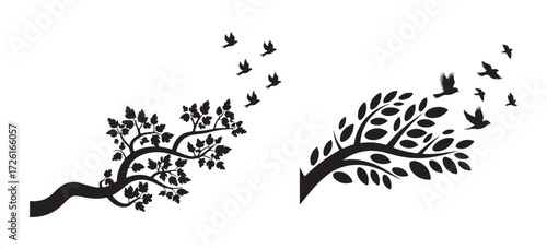 Eco-Friendly Tree and Bird Silhouette Artwork