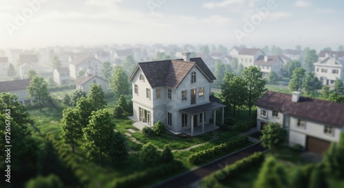 Wallpaper Mural Beautiful Suburban Neighborhood with a Classic American House and Lush Greenery. Torontodigital.ca