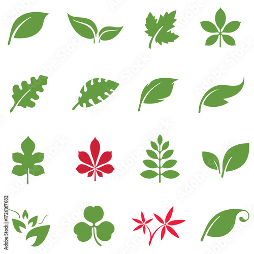 Set of green leaves icons vector illustration