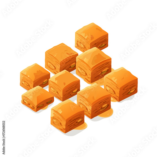 A collection of delicious baklava desserts arranged in a pleasing pattern.
