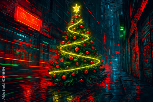 abstract christmas tree on red background