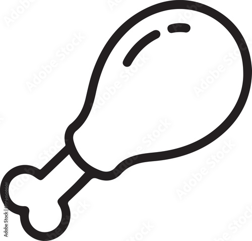 Simple outline icon of a cooked chicken leg drumstick on white background